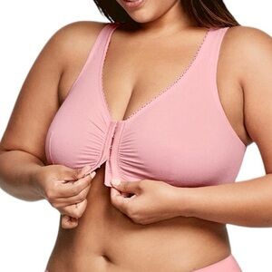 Glamorise 44D/E/F Front Close Cotton T-Back Pink Comfort Bra! NEW!